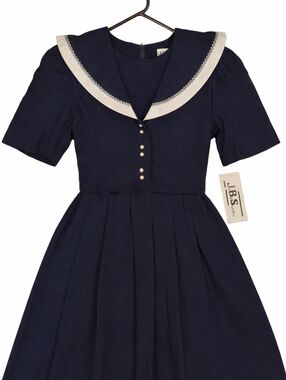 J.B.S. Limited~VTG 80s Women Nautical Dress~Navy~NWT~Sailor Collar~Lolita~10